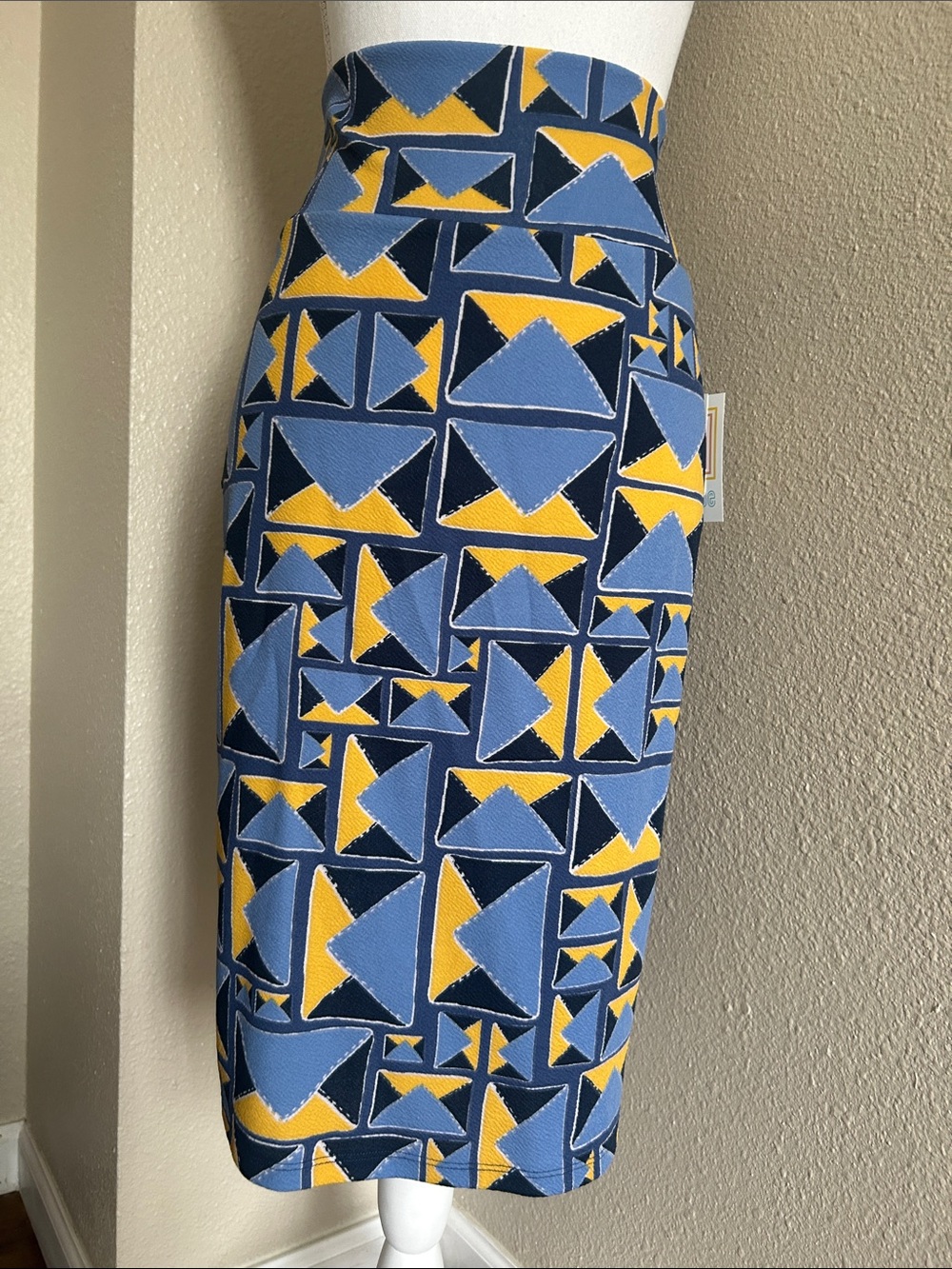 LuLaRoe Blue & Yellow Geometric Pencil Skirt